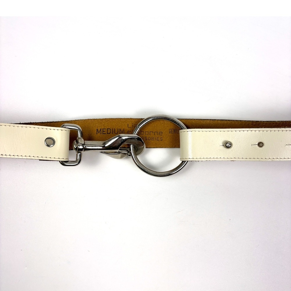 VTG 80s Liz Claiborne Waxed Saddle‎ Leather Belt Womens Sz M White Silver Swivel